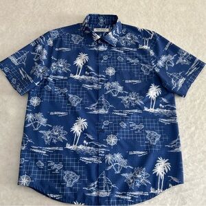 Tommy Bahama Shirt Mens Size M Blue/White The Bahama Coast Ocean Palm Trees